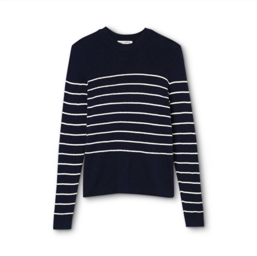 Navy and white striped sweater